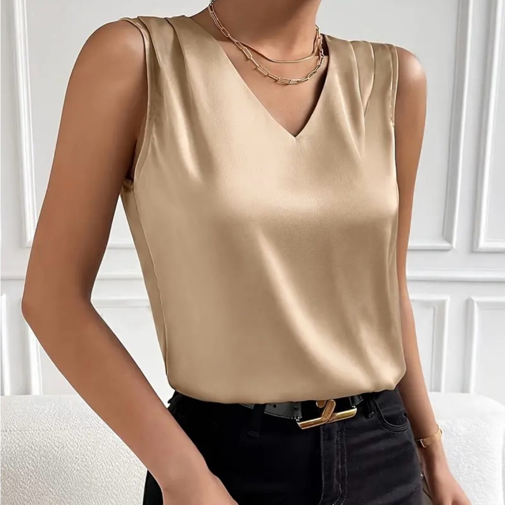 Tan silk tank top, size XL